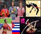 Подиум атлетика женщин в прыжках с шестом, Дженнифер Suhr (Соединенные Штаты), Yarisley Силва (Куба) и Елена Исинбаева (Россия), Лондон-2012